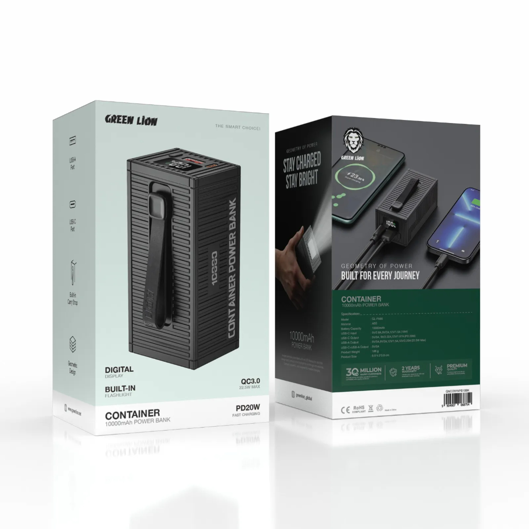 پاوربانک گرین لاین Container 10000mAh مدل (GNCONPB10KBK)