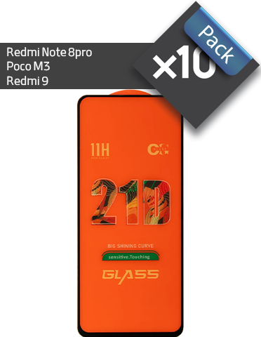 پک 10 عددی گلس گوشی شیائومی مناسب برای Note 8pro،Poco M3،Redmi 9 فول چسب 21D
